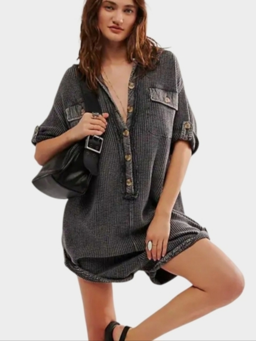 NWT Free People FP One Scout Short Sleeve Romper Size XS Charcoal